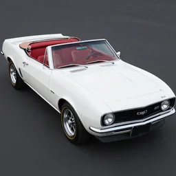 Ermine White Chevrolet Camaro Z/28 Convertible (1967), red interior, widest shot, zoom out, created by Barclay Shaw