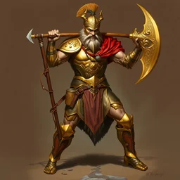 perfect warrior with golden plates and a halberd, dnd illustration by boris vallejo and jeff easley and dan mumford, character concept trending on artstation