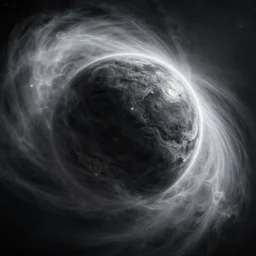 dark matter black sphare, silver, wind and dust, height detailed hd realistic 8 k