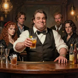 orc bartender serving drinks | | realistic shaded, fine details, realistic shaded lighting poster by greg rutkowski, magali villeneuve, artgerm, jeremy lipkin and michael garmash and rob rey