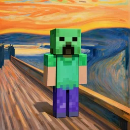 minecraft creeper standing in a field by edvard munch