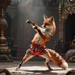 fox animal doing wai kru muay thai movements, concept art