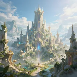 in an ethereal magical elven city, 8k, HDR, award-winning, trending on, artstation, smooth, sharp focus, super resolution,  cinematic, volumetric lighting, unreal engine 5