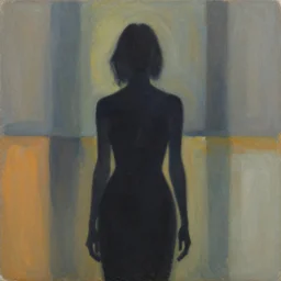 gouache painting, woman silhouette, centred, abstract, by gary hume