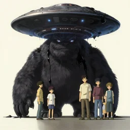ufo attack, big monster, full of black blood. by cory loftis & akihiko yoshida & james gilleard & atey ghailan & makoto shinkai & goro fujita & studio ghibli, rim light, exquisite lighting, clear focus, very coherent, plain background, soft painting, photorealistic, unreal engine 5, 4 k