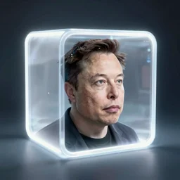 elon musk trapped in a glowing neon cube-n9