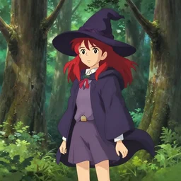 a young student witch wearing magic school uniform with red hair lost in the forest, trending on pixiv fanbox, painted by makoto shinkai takashi takeuchi studio ghibli, akihiko yoshida, yoshitaka amano, wangechi mutu, clean cel shaded vector art, illustration, hd, 8 k