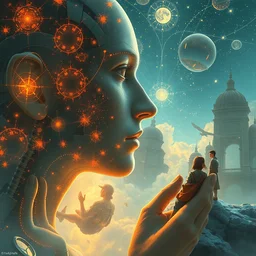 a dreamy manifestation of james camerons thoughts about artificial intelligence, agi, ai and it's pact on humanity, beautiful, by takehiko inoue and kim jung gi and hiroya oku, by thomas kinkade and greg rutkowski and ilya kuvshinov, masterpiece illustration, ultrarealistic, golden ratio