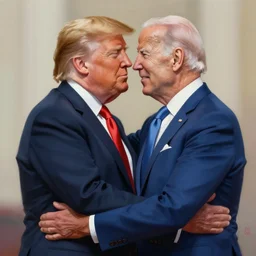 digital art painting of donald trump and joe biden in a loving embrace, trending on pixiv artstation
