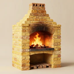 wood fired bbq, brick construction, cosy, warm, yellow brick, artistic rendering 8k
