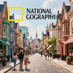 a futuristic victorian city street, national geographic cover, award winning, 4 k, smooth, bright, light, colorful, victorian, futuristic, cyber - w 7 6 8