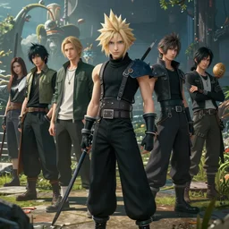 portrait of cloud strife final fantasy 7 remake wearing unusual clothing highly detailed, in no game no life, stephen bliss, 8 k, unreal engine, fantasy art by greg rutkowski, loish, rhads, ferdinand knab, makoto shinkai and lois van baarle, ilya kuvshinov, rossdraws, tom bagshaw, global illumination, radiant light, detailed and intricate environment