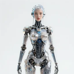 beautiful centered Fine art photo portrait of Angelica Bella as a solarpunk robotic humanoid, crystal mechanical parts with lights, photorealistic, white background, highly detailed and intricate, outdoor lighting, HDR 8k