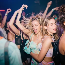 portrait of people dancing, beautiful faces, ecstatic, intense, techno party, bright pastel tropical colors, utopia, moody, by david lachapelle, by greg rutkowski