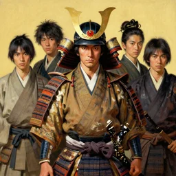 Portrait of Yojimbo the Desert Samurai wearing a Red Agate Crest norman rockwell uta natsume mark riddick naoko takeuchi inio asano steve ellis tony szczudlo Ryan Gitter Ilya Repin