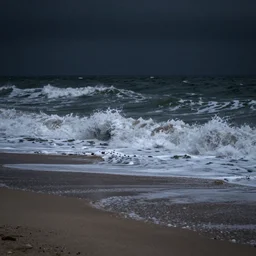 lonely beach with tumultuously crashing waves at night dark art style 4 k trending on artstation cgsociety contest winner award winning sad atmosphere melancholia movement