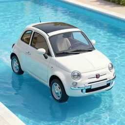 A fiat 500 swimming in the pool, highly detailed