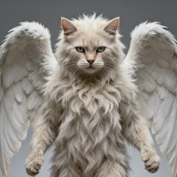 an extremely hairy angel with fluffy wings and four arms, perfect eyes, detailed face, royo,
