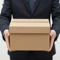 a person wearing a suit guarding a box
