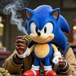 a realistic high quality photo of sonic smoking weed with snoop dog
