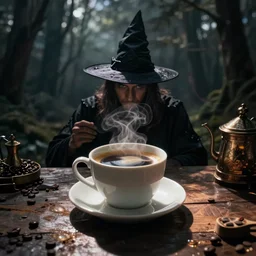 conjuring a cup of coffee with witchcraft