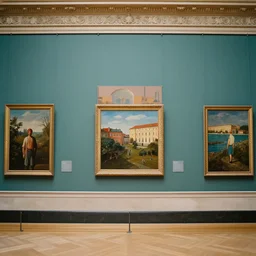 a photo from louvre in wes anderson style, beautiful paintings on the wall, 8 k, highly detailed