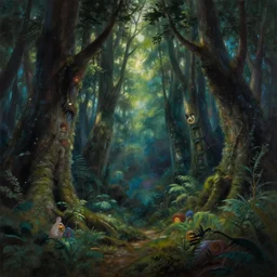 oil painting of fantasy magic forest, by ghibli, pixar, disney, dark, albert bierstadt, 4 k, high detail