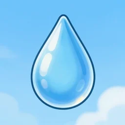 a drop of water with a blue sky in the background, cartoon style, well detailed