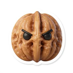 a stern round large walnut with two stern eyes and a mouth without a nose, white background, artstation, pinterest, sticker
