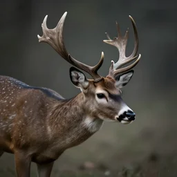 A Flying head of a deer, realistic eerie weird
