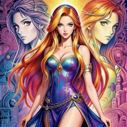 studio portrait of neutral good rainbow colorful female cleric bard healer as absurdly beautiful, elegant, young skinny russian gravure idol, an ultrafine hyperdetailed illustration by kim jung gi, intricate linework, detailed faces, super sharp focus, bright colors, octopath traveler, final fantasy, unreal engine 5 highly rendered, global illumination, radiant light, detailed and intricate environment
