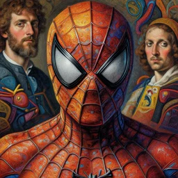 close up of spiderman, with colourful intricate, by edgar maxence and caravaggio and michael whelan and delacroix style, artistic, intricate drawing, light brazen, realistic fantasy, extremely detailed and beautiful aesthetic face, 8 k resolution, dramatic lighting