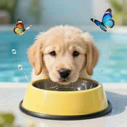 dog bowl underneath water butterfly