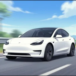 tesla model 3, screenshot from a 2012s anime
