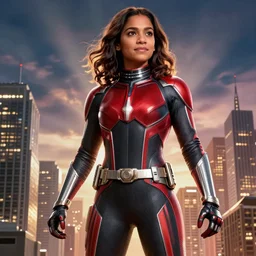 Kamala Khan grows to an enormous size and towers over a city, film still from 'Ant-Man and the Wasp'