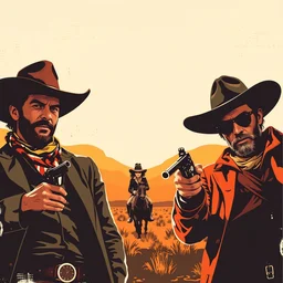 western cowboys, django unchained, highly detailed, robert rauschenberg's style, pop art, vector graphics
