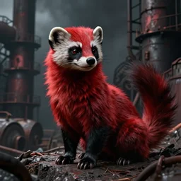 * tail * a handsome weasel bandit furry red - and - black male fursona animal, smirking, posed on a gritty industrial background by peder balke, dark industrial fantasy, deviantart contest winner, furry's fursona commission for furry art