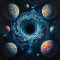 drowning in the deep space ocean filled with tesseracts, paint pour, greg rutkowski, wlop, oil on canvas, poured paint, paint pour, canvas, 4 d, 5 d, 6 d, 7 d, 8 d, 9 d, planets, wormhole, wallpaper, 4 k, james webb, telescope, hubble, wallpaper, worlds collide, portal, swirl
