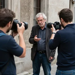 an ugly old actor and his friend beat up a journalist and break a dslr for taking a picture of him, documentary photo