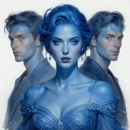 portrait of a beautiful blue man group woman, intricate, elegant, highly detailed, ray tracing, digital painting, artstation, concept art, smooth, sharp focus, illustration, art by artgerm and greg rutkowski, 8 k