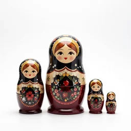 matryoshka nesting dolls, commercial catalog photo, isolated on a pure white background, centered, entire object in frame, sharp focus, soft studio lighting