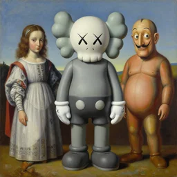 kaws figure by james jean and salvador dali and shusei nagaoka, oil on canvas, surrealism, neoclassicism, renaissance, hyper realistic, ultra detailed, cell shaded, 8 k