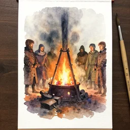 small centered on watercolor paper, paint brush strokes, abstract watercolor painting of forge, medieval metal, cinematic light, national romanticism by hans dahl, by jesper ejsing, by anders zorn, by greg rutkowski, by greg manchess, by tyler edlin