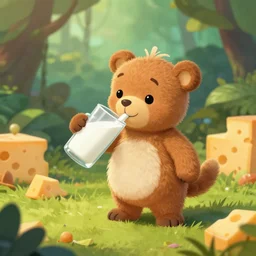 noddy drinking milk in a jungle full of cheese