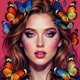 glamor portrait face symmetry, morena baccarin, surrounded colorful butterflies, intricate detailed photorealistic by hannah yata, mark brooks, helene knoop, artgerm, charlie bowater, mandy jurgens and alex ross, bold colors, artstation