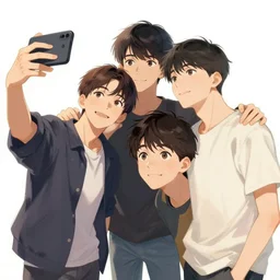 a detailed illustration of three ( b boys ) posing for a selfie by timothy kong and mitsumayo, trending on artstation