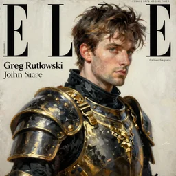 a man wearing a black and gold armour, elle magazine, greg rutkowski, john singer sargent, trending on artstation, anime, oil painting, 3 / 4 pose, headshots, looking right, intricate