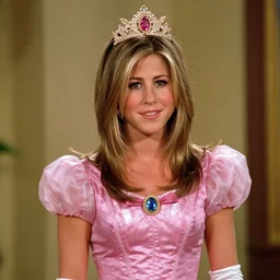 film still of young jennifer aniston as princess peach,