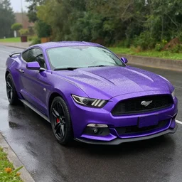 purple mustang covered in liquid watermelons
