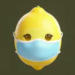 a lemon, wearing a mask, digital art
